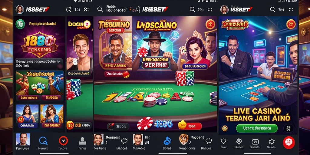 Screenshot gameplay Live Casino di 188BET dengan dealer langsung.