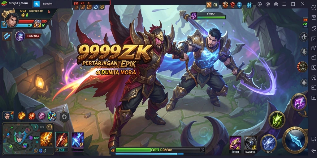 Screenshot utama 999ZK menampilkan aksi gameplay MOBA yang intens.