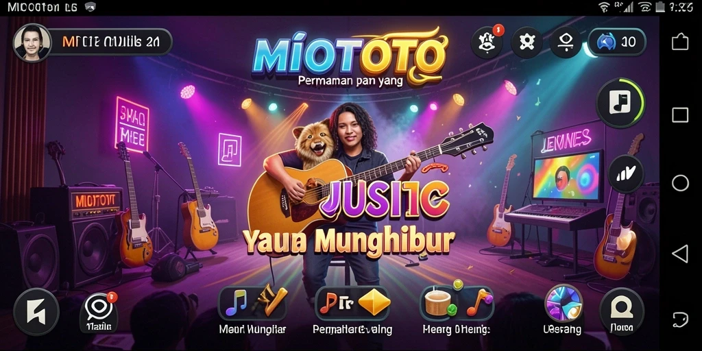 Tampilan gameplay MIOTOTO yang menampilkan keseruan bermain musik.